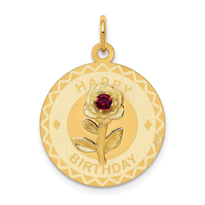 14K Gelbgold 14K Happy Geburtstag Plättchen Charm mit Zirkonia Blume