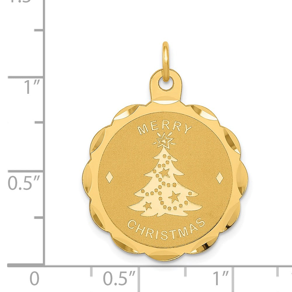 14K Gelbgold Scheiben-Charm „Merry Christmas“