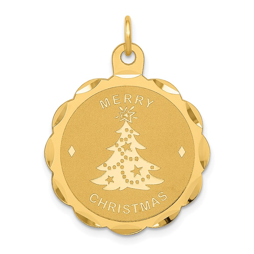 14K Gelbgold Scheiben-Charm „Merry Christmas“