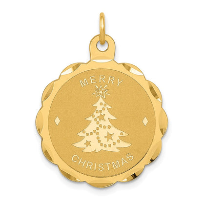 14K Gelbgold Scheiben-Charm „Merry Christmas“