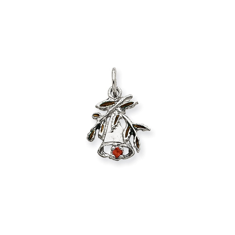14K Weißgold Weihnachtsglocke & Stechpalme Charm