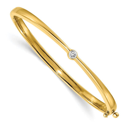 14K Gelbgold Poliert Komplett 1/4 Karat Aa Diamant Klappbar Oval Armreif Armband