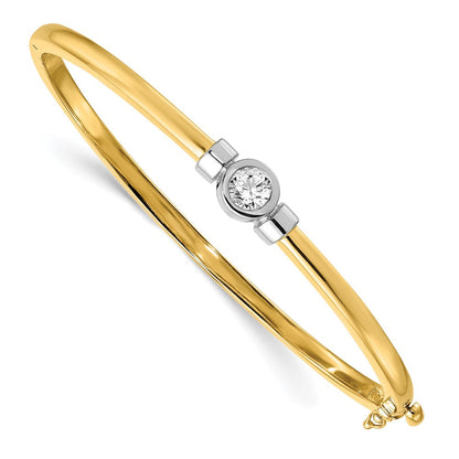 14K Bicolor Komplett 1/2 Karat Aaa Diamant Klappbar Oval Armreif Armband