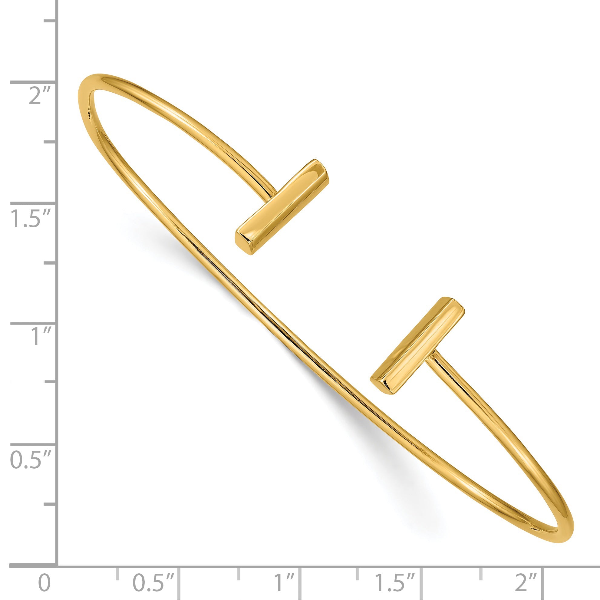 14K Gelbgold Poliert Stab Manschette 2.00mm Flexibel Oval Armreif Armband