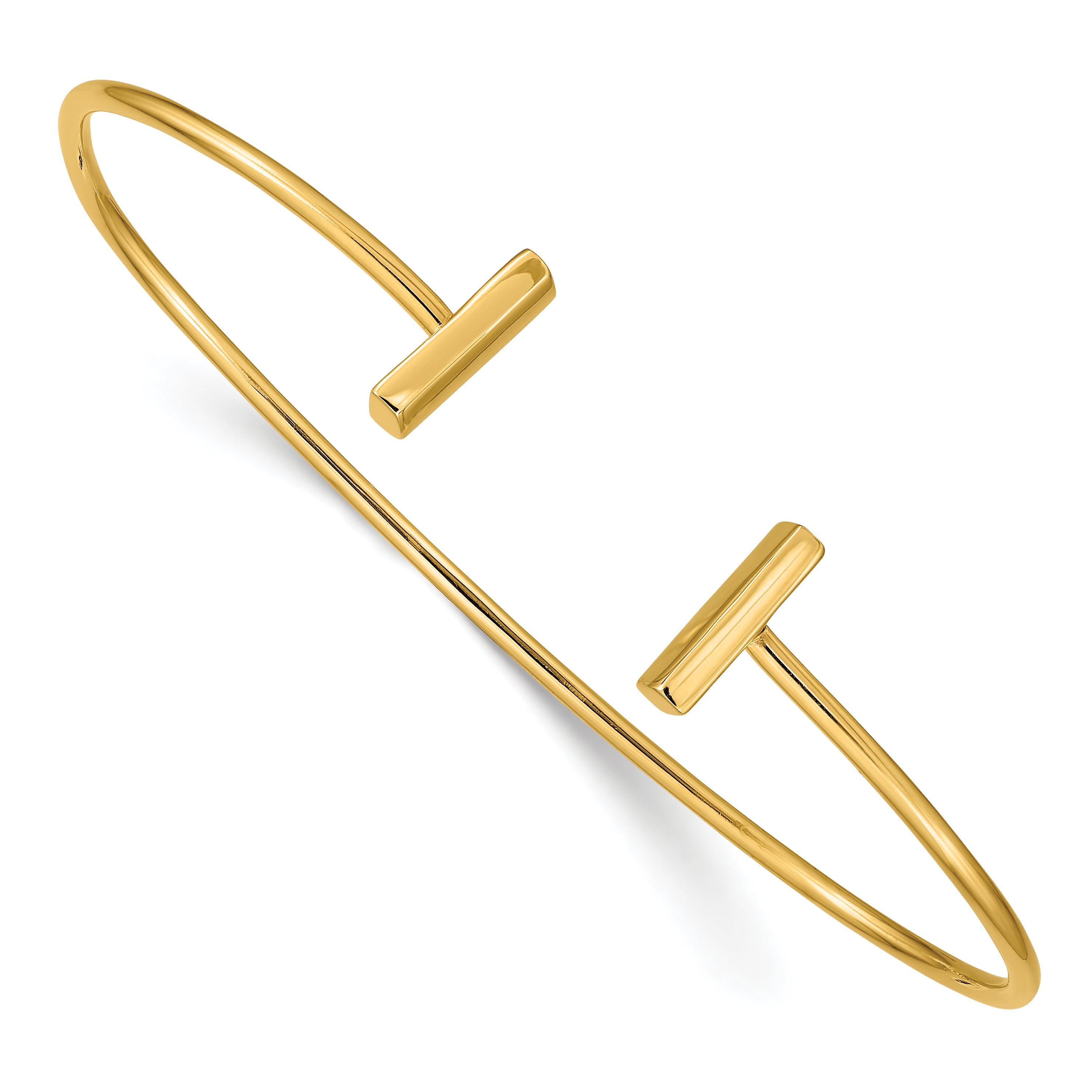 14K Gelbgold Poliert Stab Manschette 2.00mm Flexibel Oval Armreif Armband