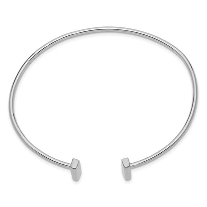 14K Weißgold Poliert Stab Manschette 2.00mm Flexibel Oval Armreif Armband