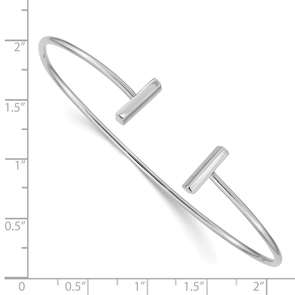 14K Weißgold Poliert Stab Manschette 2.00mm Flexibel Oval Armreif Armband
