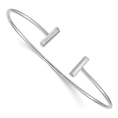 14K Weißgold Poliert Stab Manschette 2.00mm Flexibel Oval Armreif Armband