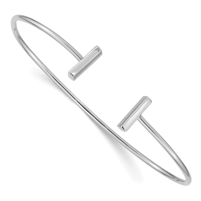 14K Weißgold Poliert Stab Manschette 2.00mm Flexibel Oval Armreif Armband