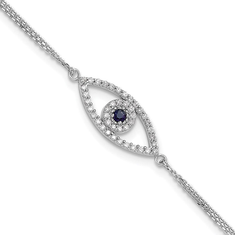 14K Weißgold Komplett A Diamant und Saphir Böse Auge 2 Strang 7 Zoll Armband mit 1 Verlängerung