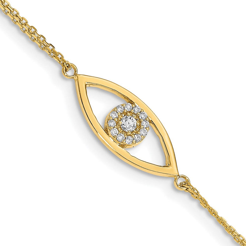 14K Gelbgold Komplett A Diamant Böse Auge 2 Strang 7 Zoll Armband mit 1 Verlängerung