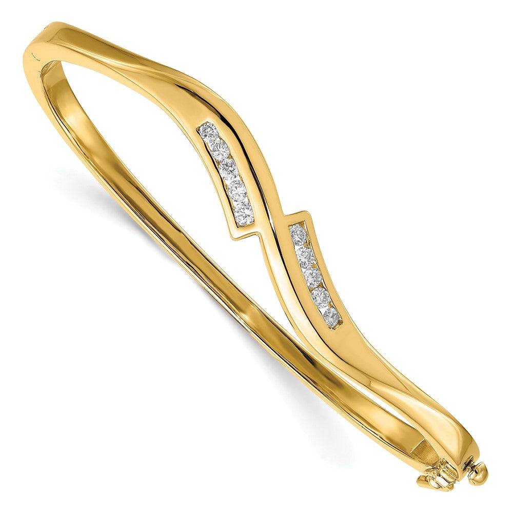 14K Gelbgold Komplett 3/8 Karat Aaa Diamant Klappbar Oval Armreif Armband
