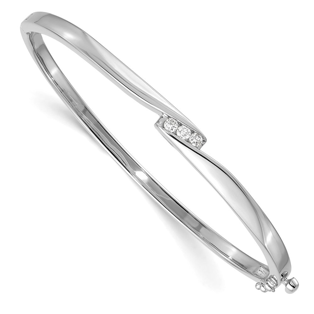 14K Weißgold Komplett 3 Stein 1/8 Karat Vs Diamant Klappbar Oval Armreif Armband