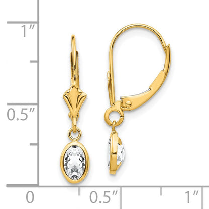 14K Ohrhänger mit ovalem Weißtopas (April-Geburtsstein), 6x4 mm, Zargenfassung, mit Leverback-Verschluss