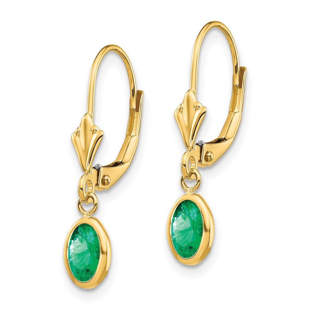 14K Gelbgold 6x4 Oval Zargenfassung May/emerald Ohrhänger mit Brisur
