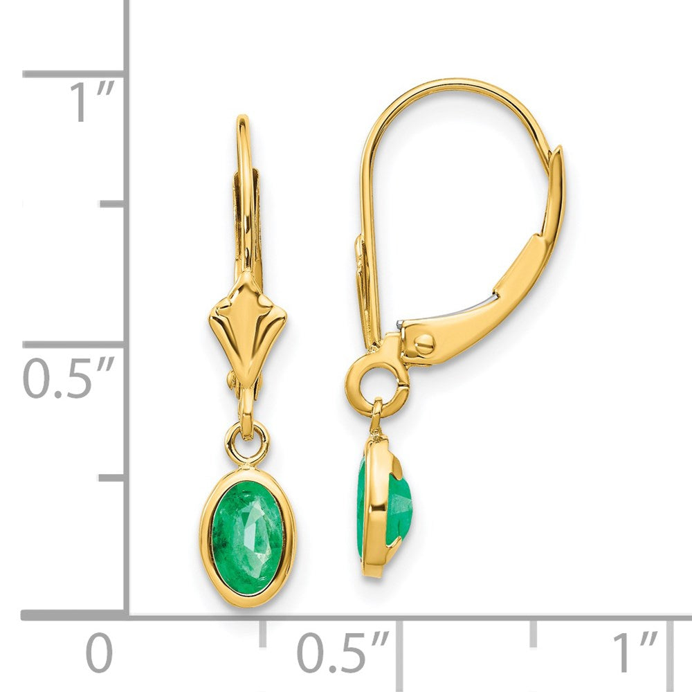 14K Gelbgold 6x4 Oval Zargenfassung May/emerald Ohrhänger mit Brisur