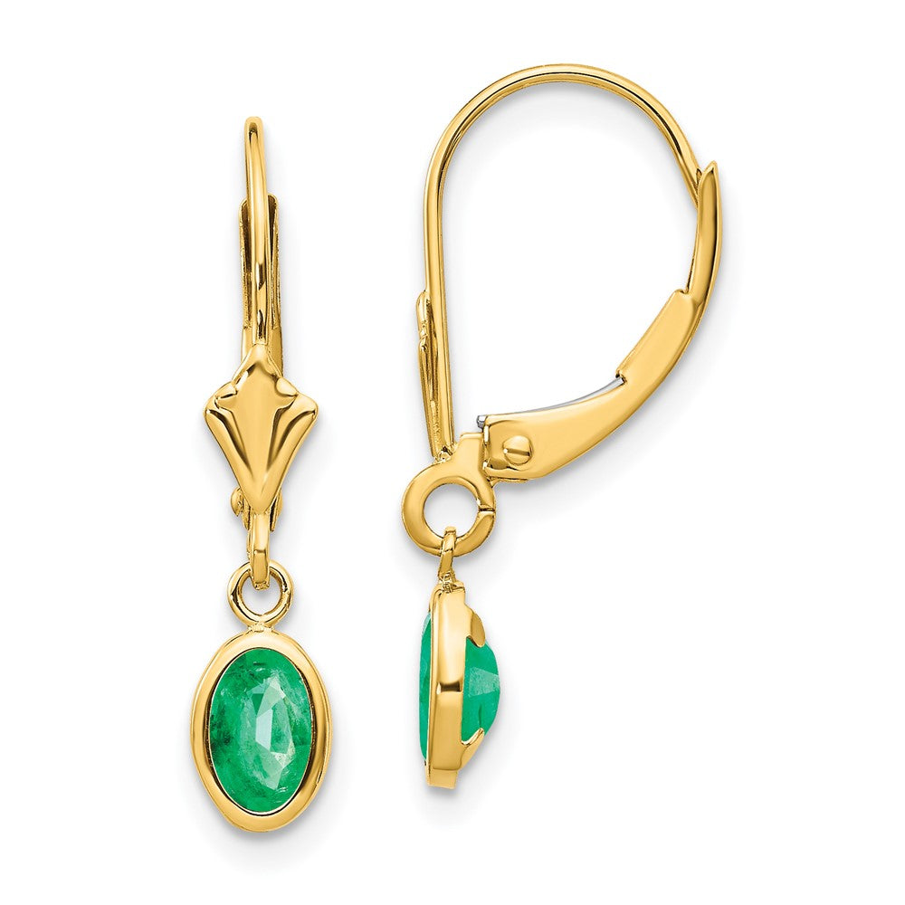 14K Gelbgold 6x4 Oval Zargenfassung May/emerald Ohrhänger mit Brisur