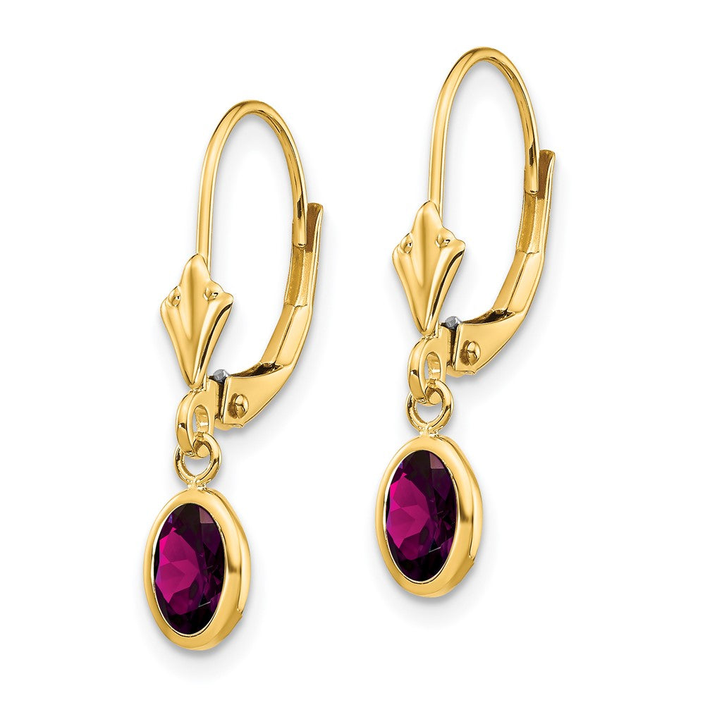 14K Gelbgold 6x4 Oval Zargenfassung June/rhodolite Ohrhänger mit Brisur