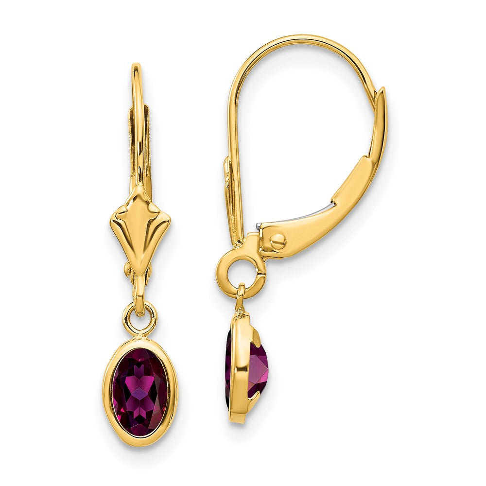 14K Gelbgold 6x4 Oval Zargenfassung June/rhodolite Ohrhänger mit Brisur