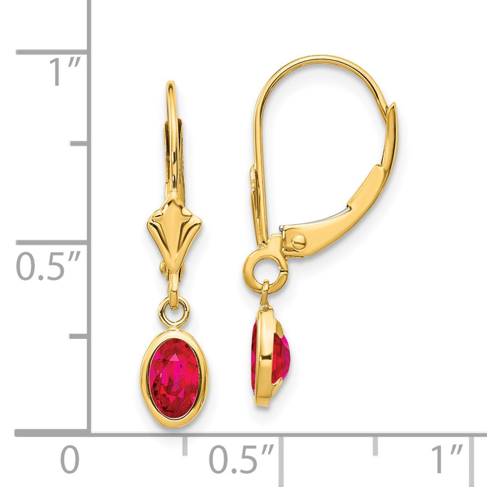 14K Ohrhänger mit Cabochon-Fassung, oval, 6x4 mm, Juli/Rubin, mit Leverback-Verschluss