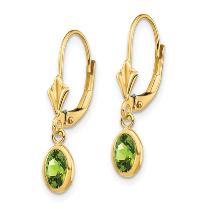 14K Peridot (August) Ohrhänger mit ovaler Lünette 6x4 mm und Leverback-Verschluss