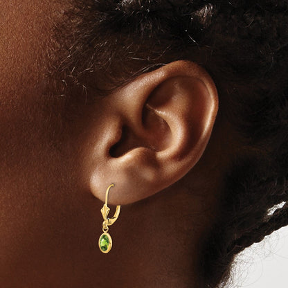 14K Peridot (August) Ohrhänger mit ovaler Lünette 6x4 mm und Leverback-Verschluss