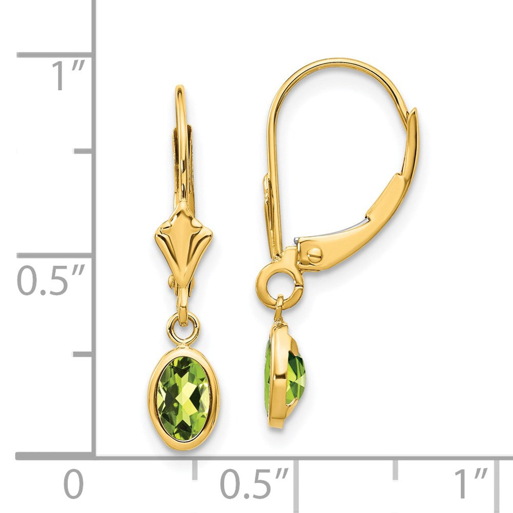 14K Peridot (August) Ohrhänger mit ovaler Lünette 6x4 mm und Leverback-Verschluss