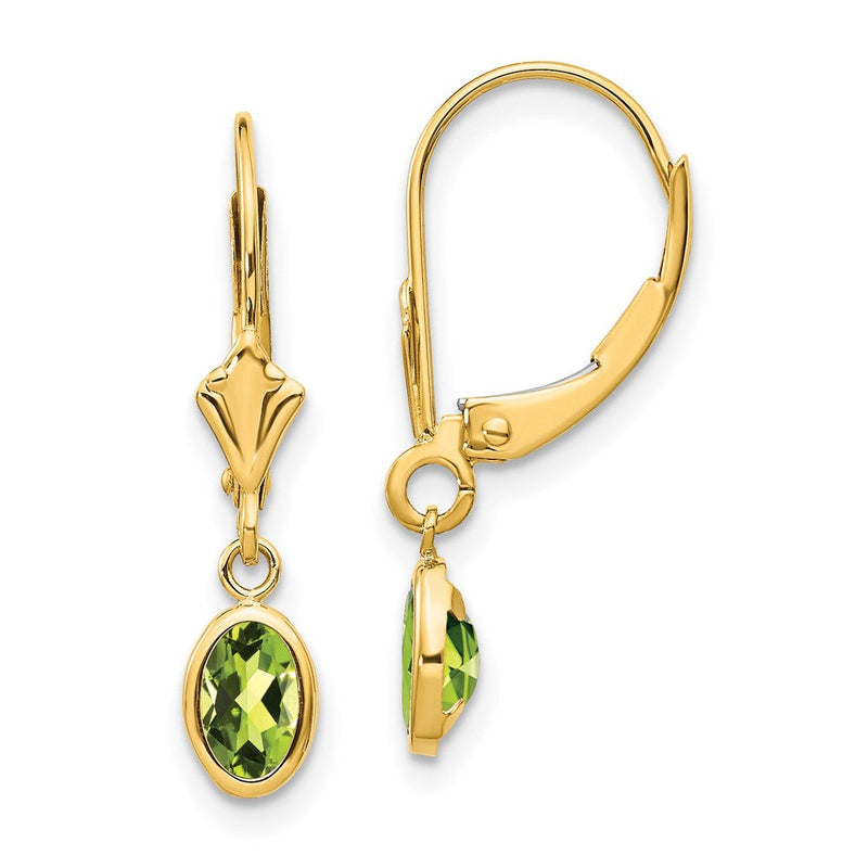 14K Peridot (August) Ohrhänger mit ovaler Lünette 6x4 mm und Leverback-Verschluss