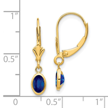14K Ohrhänger mit ovalem Saphir (September-Geburtsstein), 6 x 4 mm, in Zargenfassung, mit Leverback-Verschluss