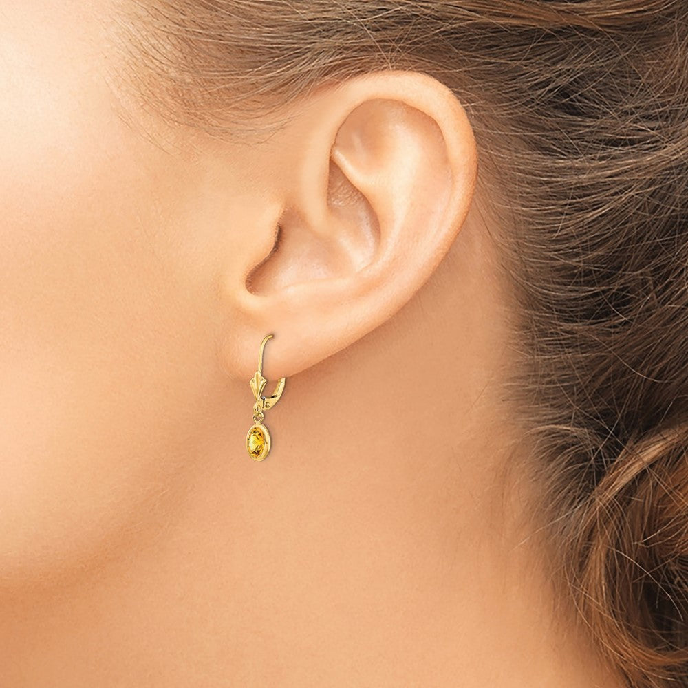 14K Ohrhänger mit Ohrbrisur, oval, 6x4 mm, Citrin (November), Zargenfassung