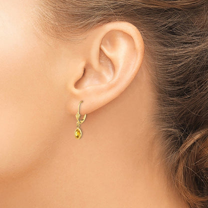 14K Ohrhänger mit Ohrbrisur, oval, 6x4 mm, Citrin (November), Zargenfassung