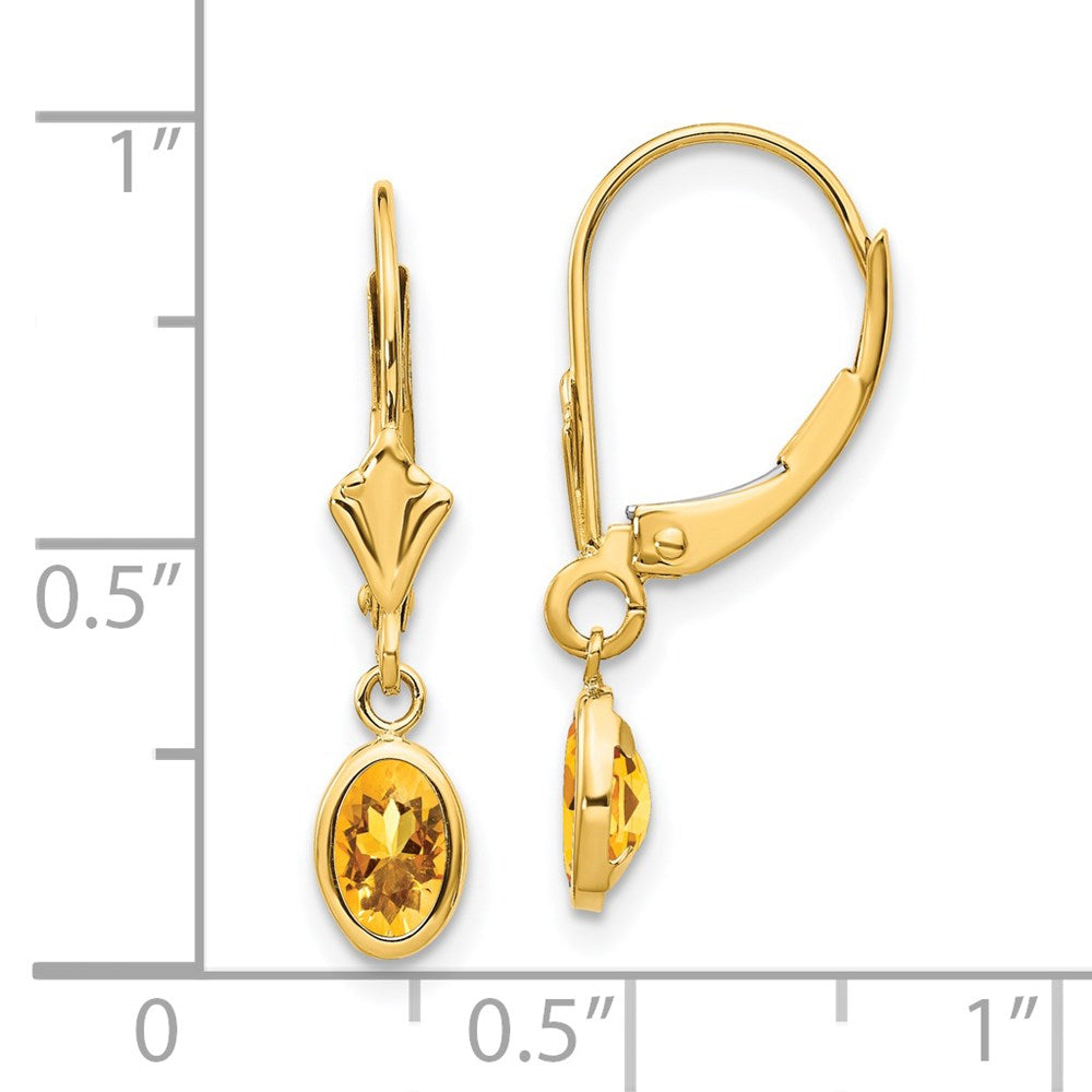 14K Ohrhänger mit Ohrbrisur, oval, 6x4 mm, Citrin (November), Zargenfassung