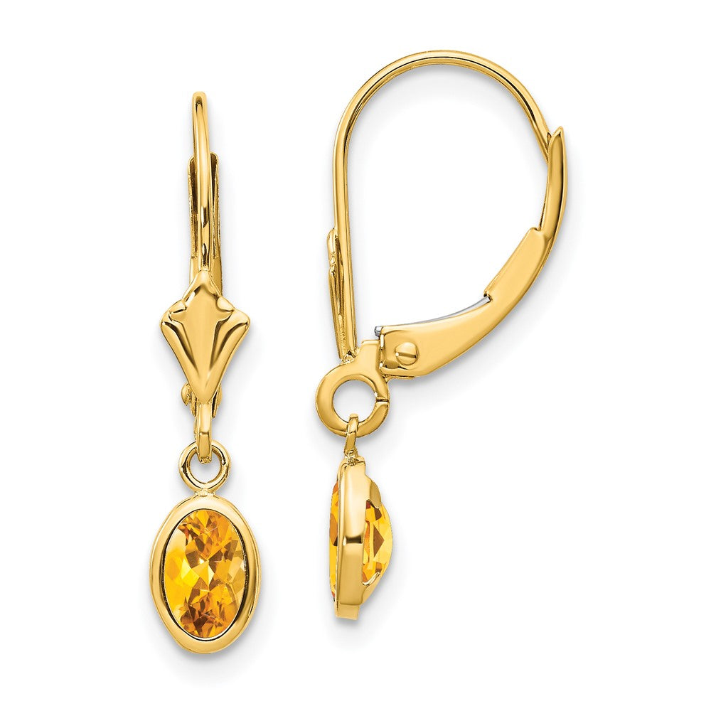 14K Ohrhänger mit Ohrbrisur, oval, 6x4 mm, Citrin (November), Zargenfassung