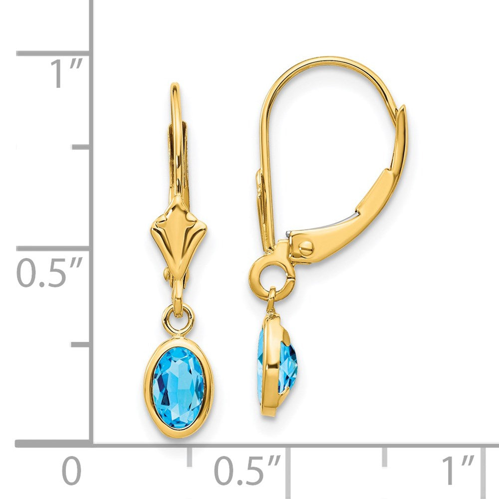 14K 6x4 mm Ovale Ohrhänger mit Blautopas (Dezember-Geburtsstein) in Fassung mit Leverback-Verschluss