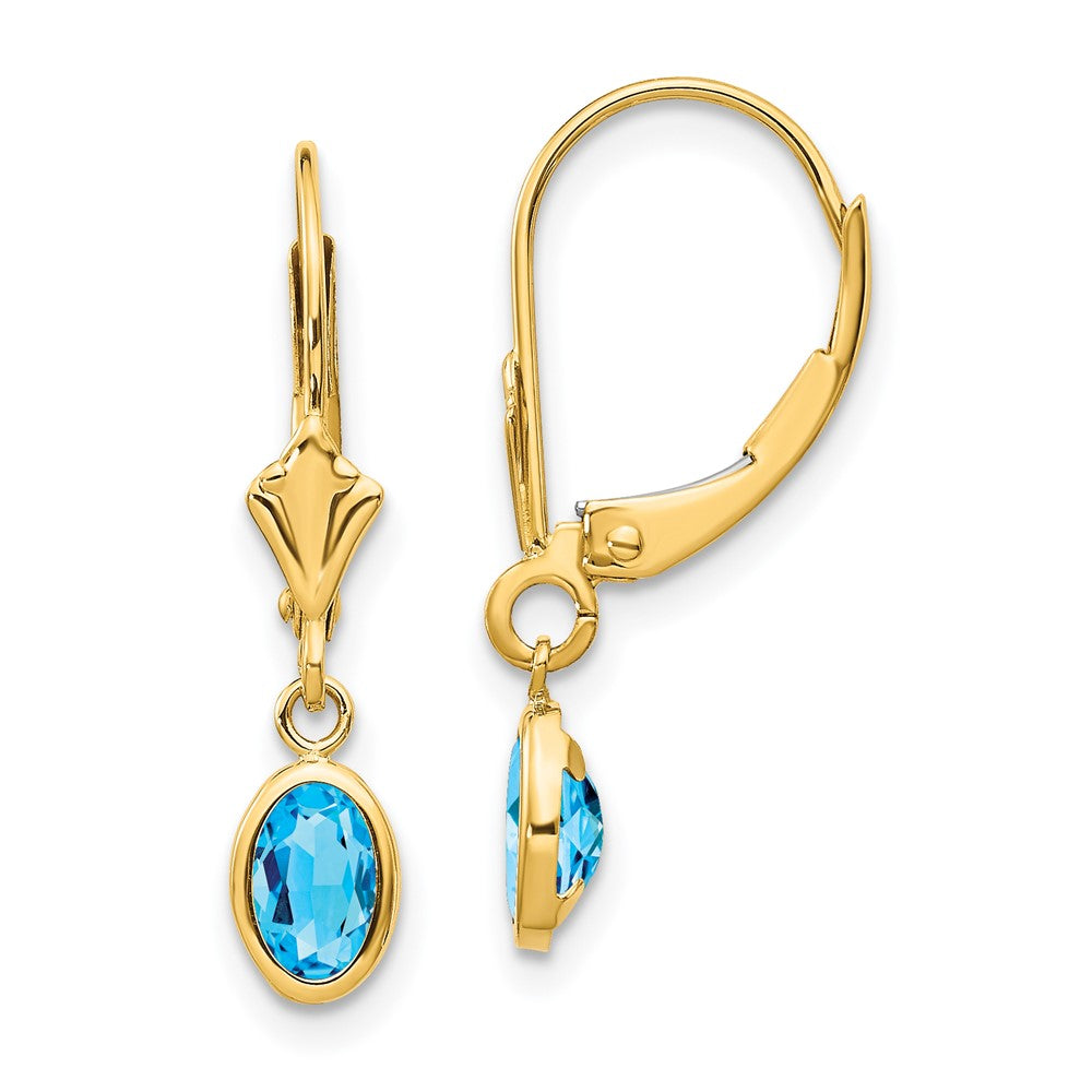 14K 6x4 mm Ovale Ohrhänger mit Blautopas (Dezember-Geburtsstein) in Fassung mit Leverback-Verschluss