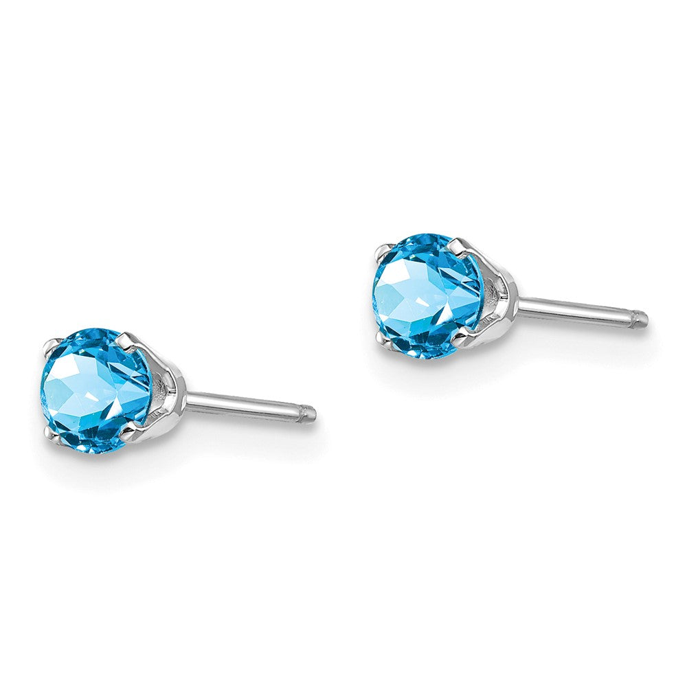 14K Weißgold 4mm Blautopas Ohrstecker