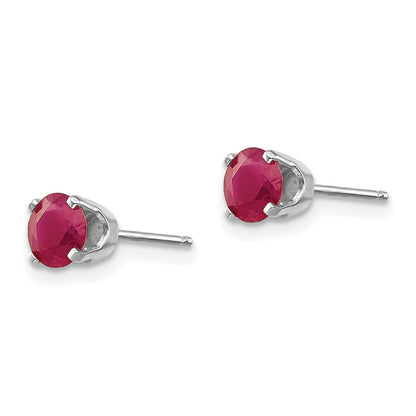 14K Weißgold Ohrstecker mit Rubinen, 5 mm