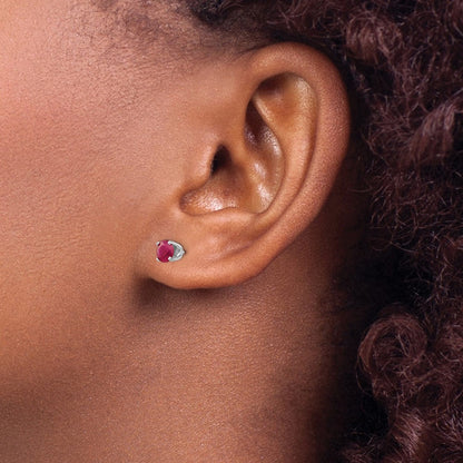 14K Weißgold Ohrstecker mit Rubinen, 5 mm