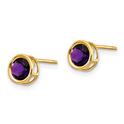 14K Gelbgold 5mm Zargenfassung Amethyst Ohrstecker