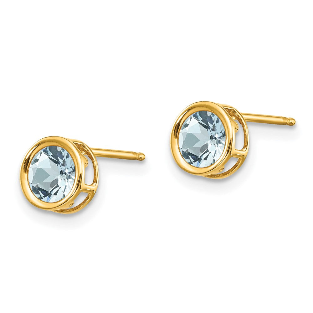 14K Gelbgold 5mm Zargenfassung Aquamarin Ohrstecker