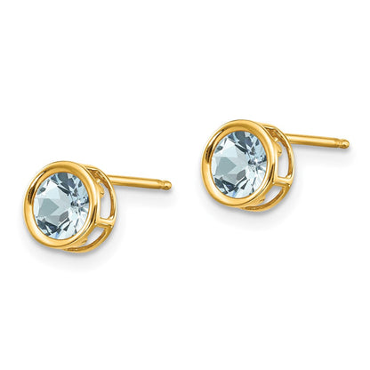 14K Gelbgold 5mm Zargenfassung Aquamarin Ohrstecker