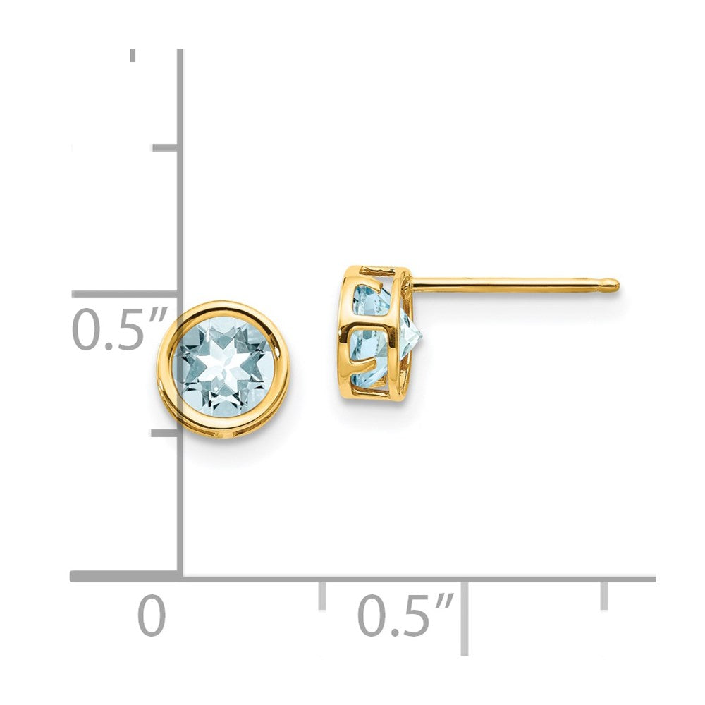14K Gelbgold 5mm Zargenfassung Aquamarin Ohrstecker