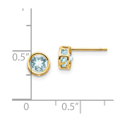14K Gelbgold 5mm Zargenfassung Aquamarin Ohrstecker