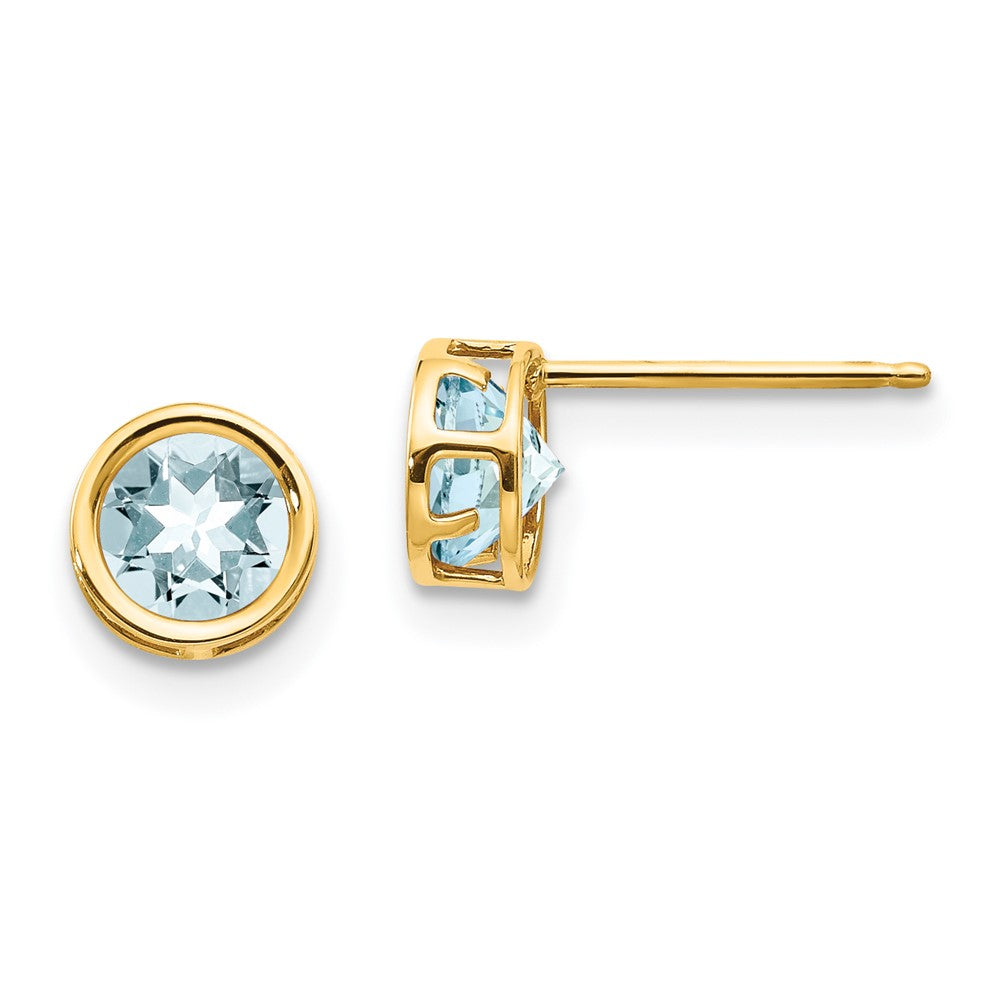 14K Gelbgold 5mm Zargenfassung Aquamarin Ohrstecker
