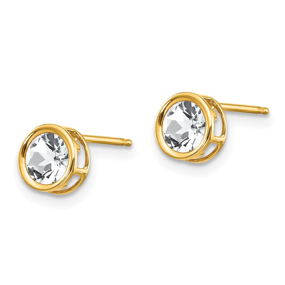 14K Gelbgold 5mm Zargenfassung Weiß Topas Ohrstecker