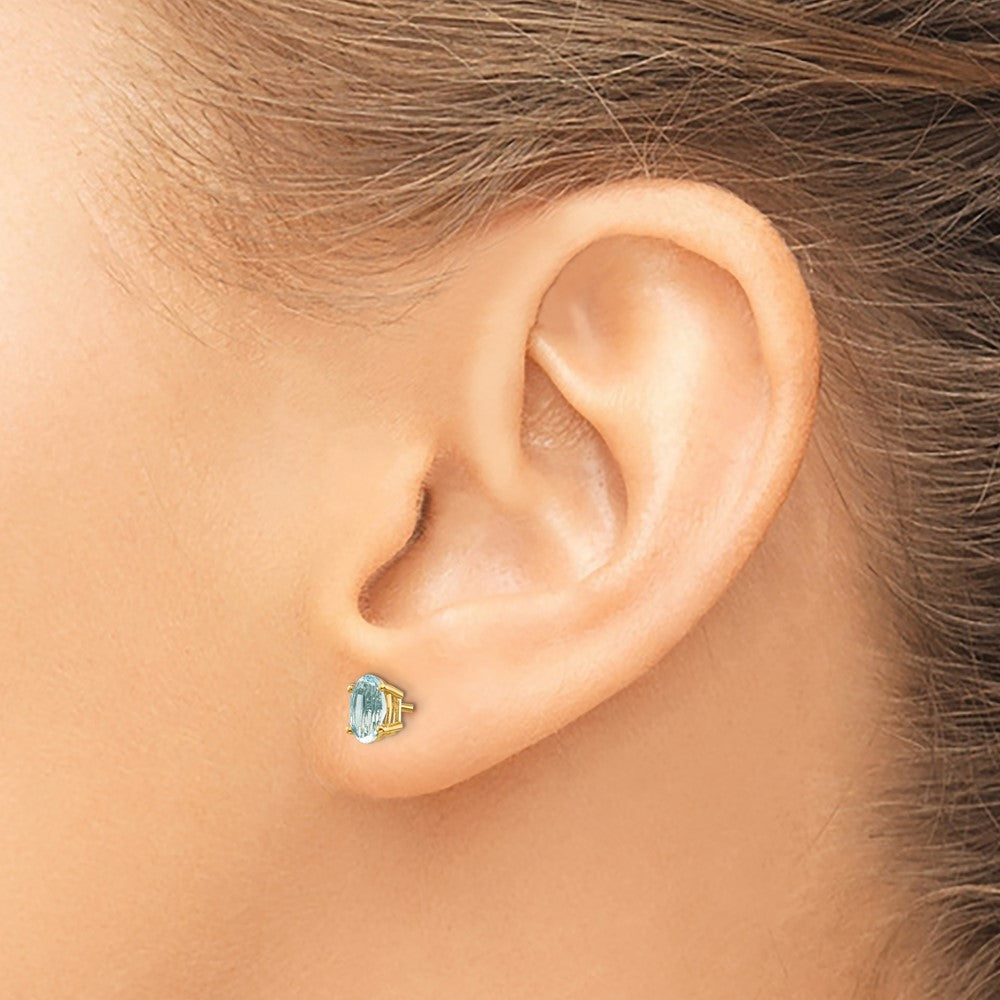 14K 6x4 mm Ovale März/Aquamarin Ohrstecker