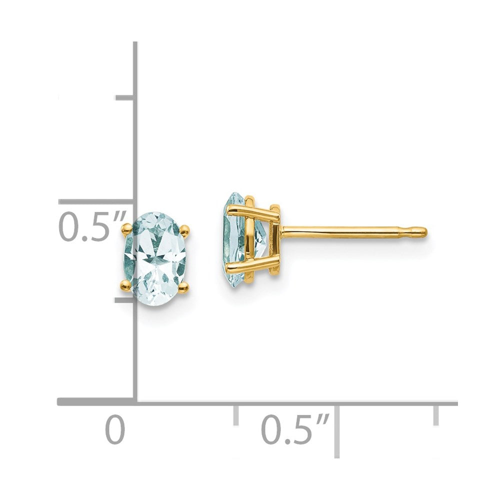 14K 6x4 mm Ovale März/Aquamarin Ohrstecker