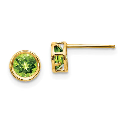 14K Gelbgold 5mm Zargenfassung Peridot Ohrstecker