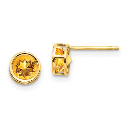 14K Gelbgold 5mm Zargenfassung Citrin Ohrstecker