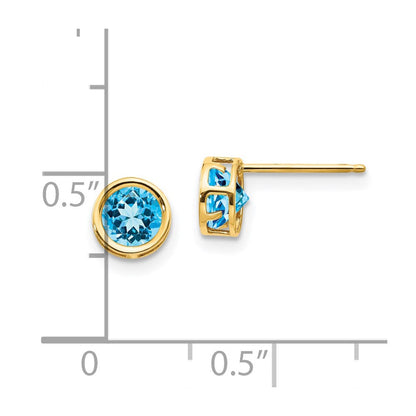 14K Gelbgold 5mm Blautopas Zargenfassung Set Ohrstecker